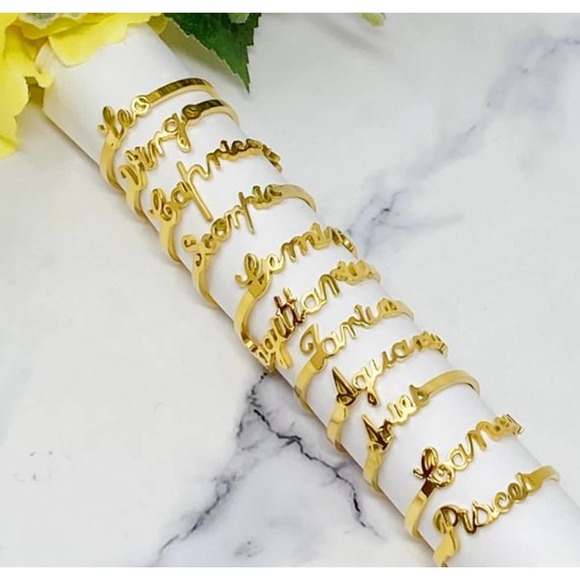 Libra Zodiac Scripted Stacking Layering Ring - Picture 2 of 5